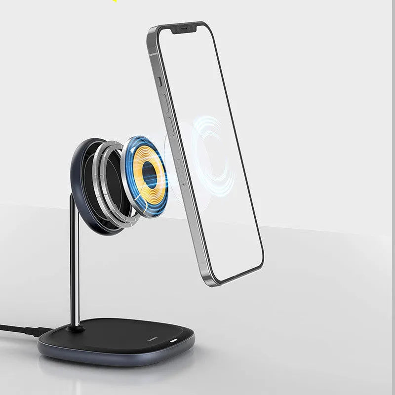 Swan magnetic desktop wireless charger for iPhone 12 in black or white colour