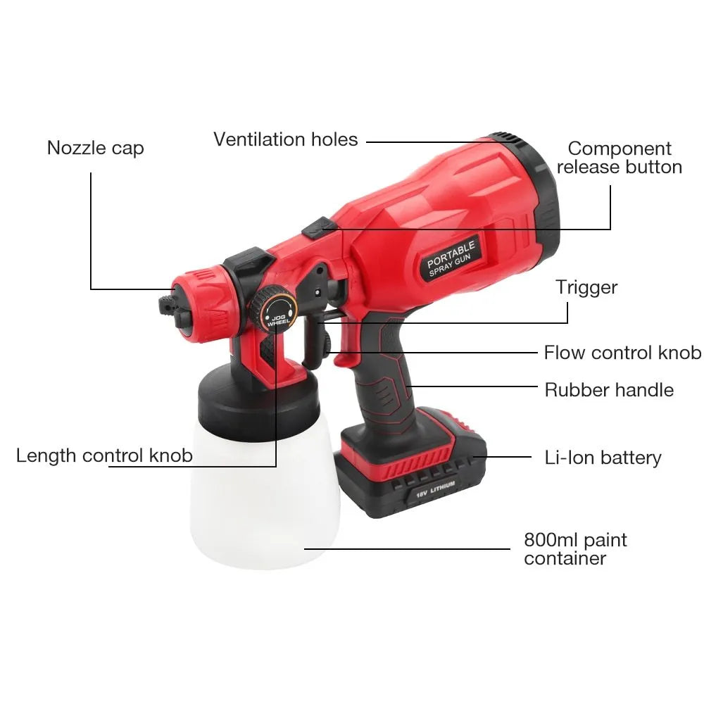 Blue cordless paint spray gun with watering can and lithium battery