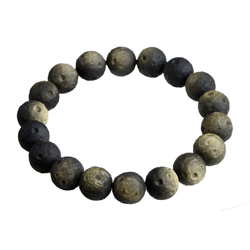 Obsidian crater ball bracelet with grinding texture in silver or gold meteorite finish