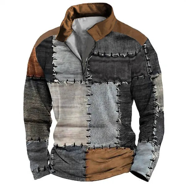 Men's loose long sleeve t-shirt with retro colour stripes and a decorative zipper detail on the front.