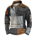Men's loose long sleeve t-shirt with retro colour stripes and a decorative zipper detail on the front.