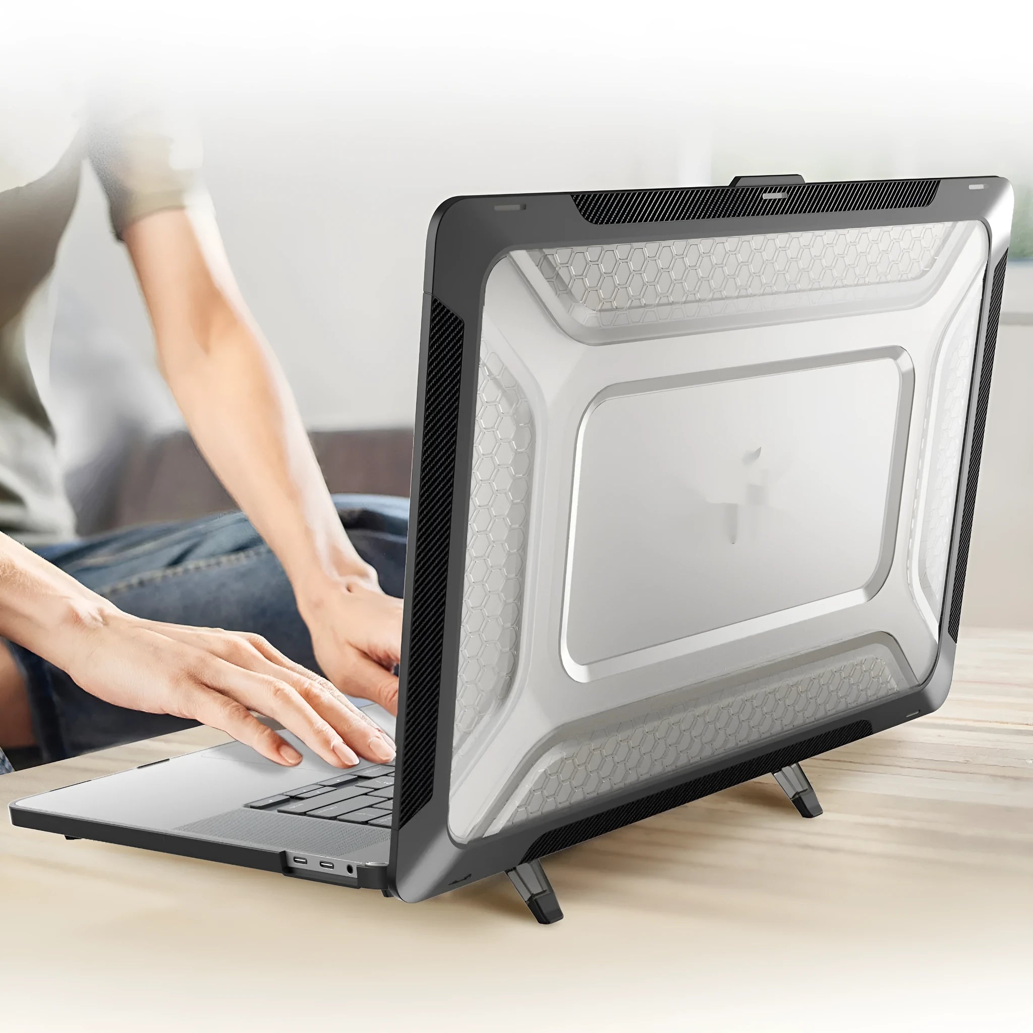 MacBook protective sleeve case in cool black, starry sky grey, elegant apricot, and sapphire blue colours