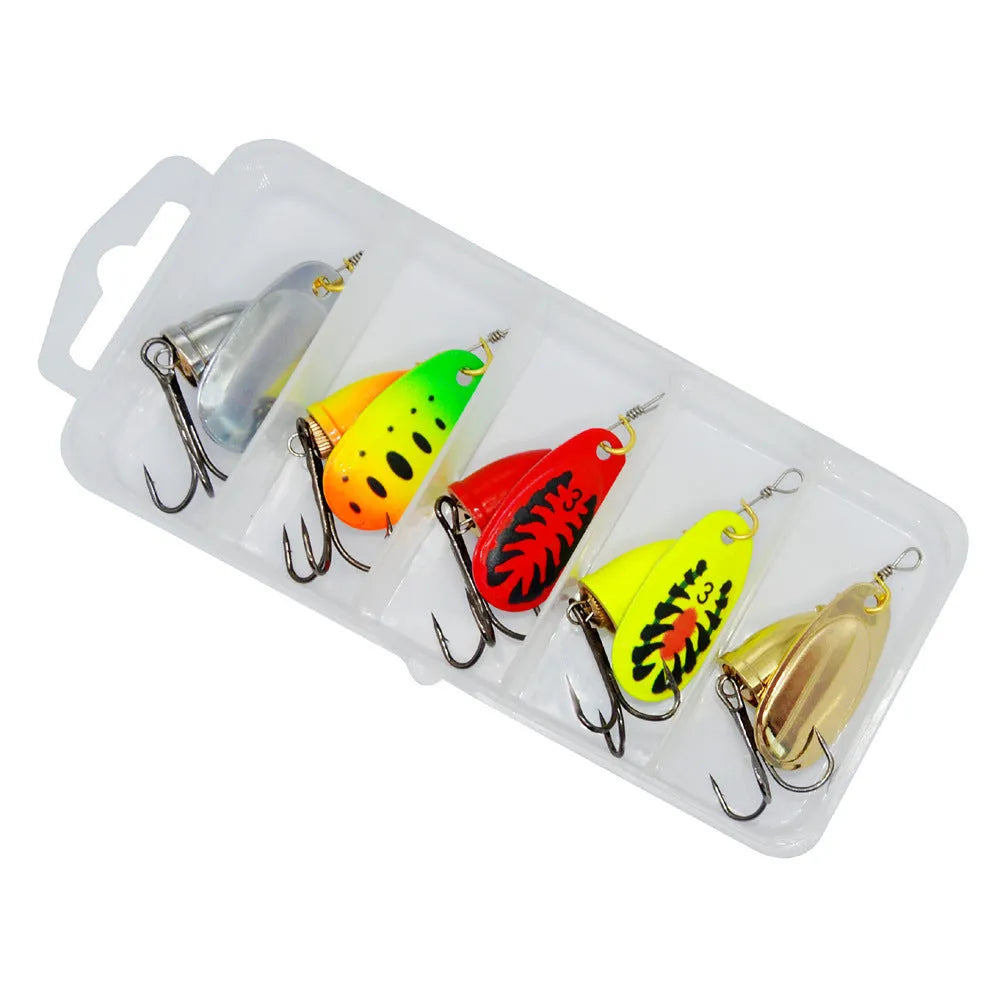 3# size metal fishing lure with a rotating sequin blade and a copper bell component in one of seven colour options.