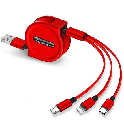 3-in-1 telescopic charging cable extended to 120 cm with titanium alloy connectors
