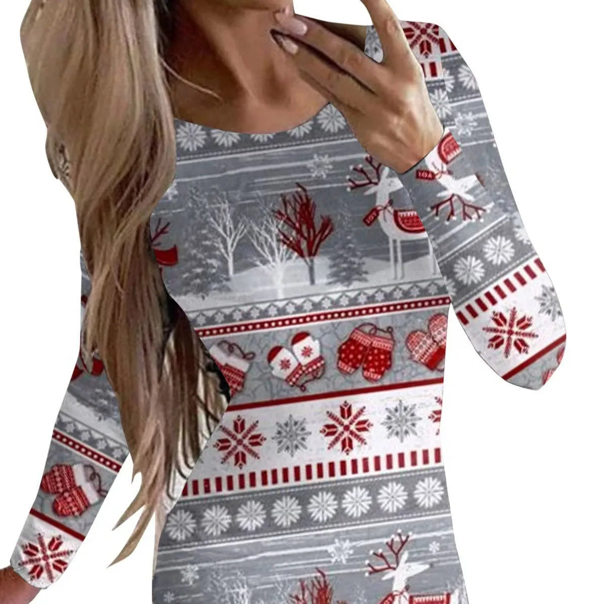 Long sleeve tight-fitting dress with animal pattern print, shown in one of ten floral colour options.