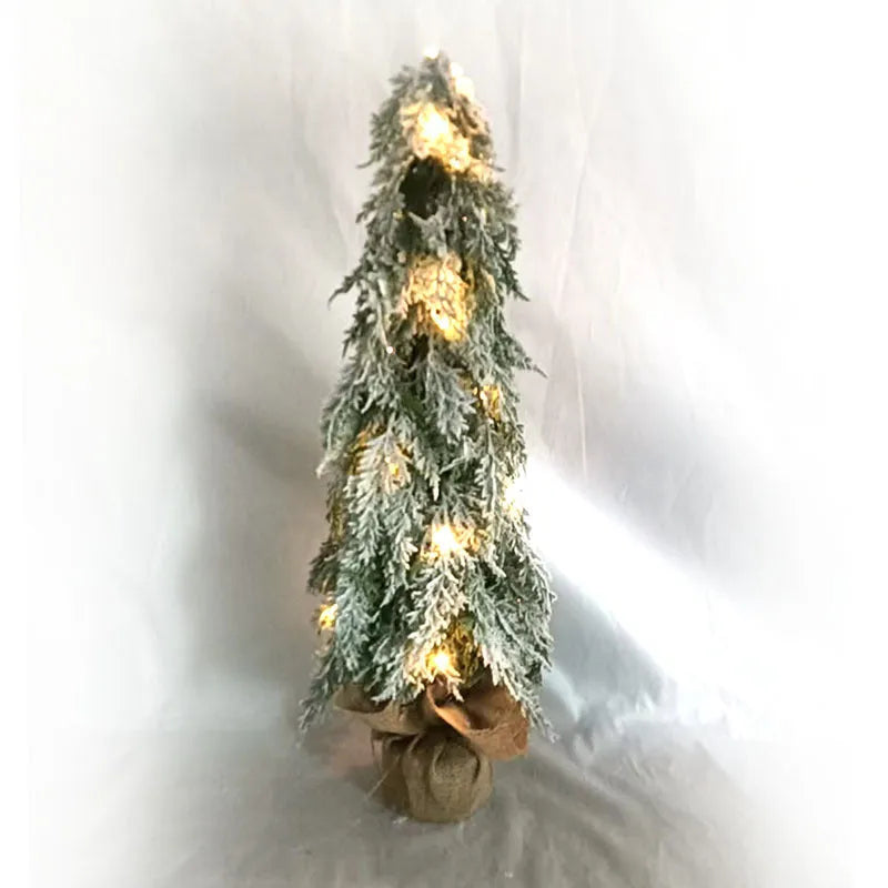 24 inch green artificial Christmas tree with LED lights and snow sprayer decoration on desktop