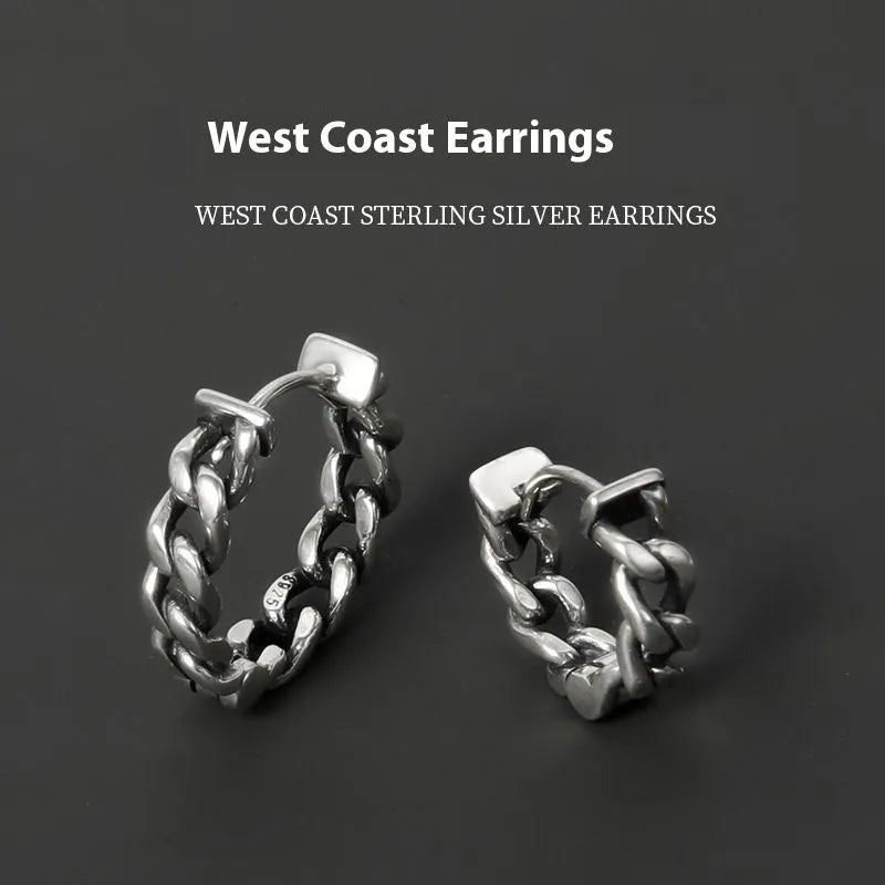 West Coast men's geometric copper earrings in hip hop style showing 10mm and 14mm size options