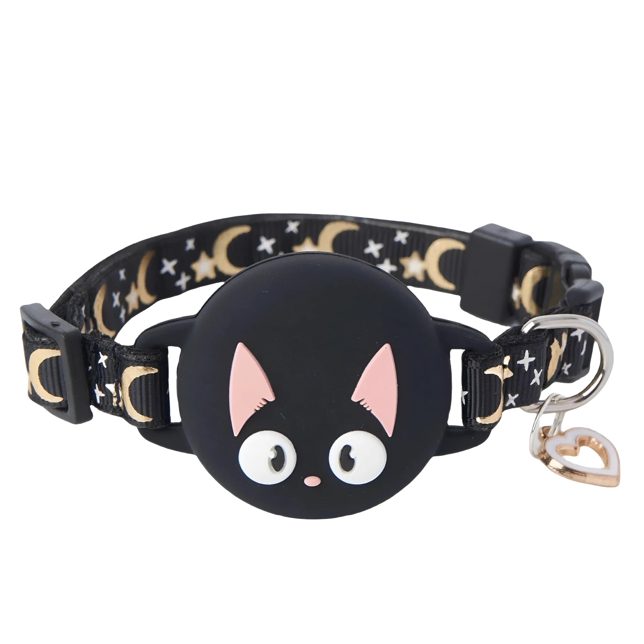 Adjustable plastic cat collar with integrated Apple AirTag protective case in four colour options