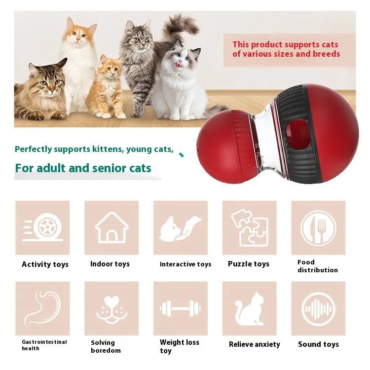 Plastic rotating cat toy with food-dispensing ball and sound module in Super Ball colour.