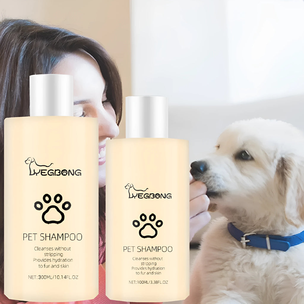 Pet shampoo bottle for dogs and cats in 100ml and 300ml sizes