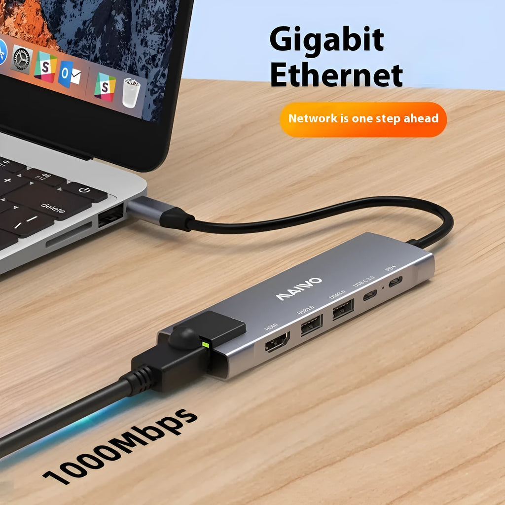 Steam Deck six-in-one aluminium docking station with Type-C cable, HDMI, Ethernet, and USB ports