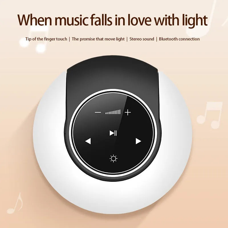 Blue folding Bluetooth desk lamp speaker with subwoofer and touch controls for adjustable LED lighting.