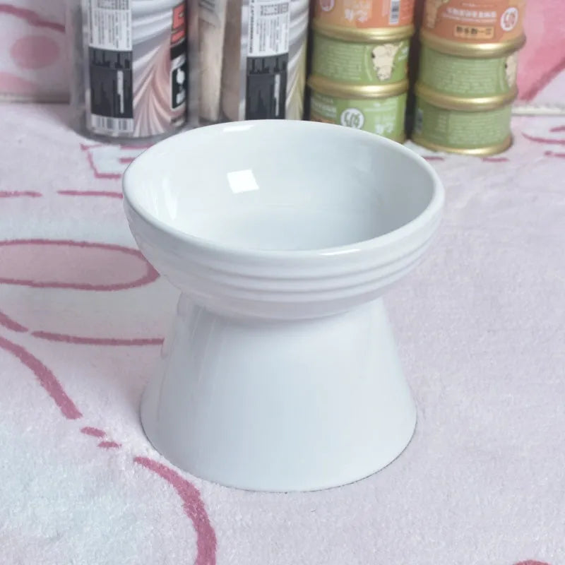 Black ceramic pet bowl with high foot neck protector for anti-tumble feeding