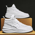Men's black and white high-top board shoes with round toe and platform design