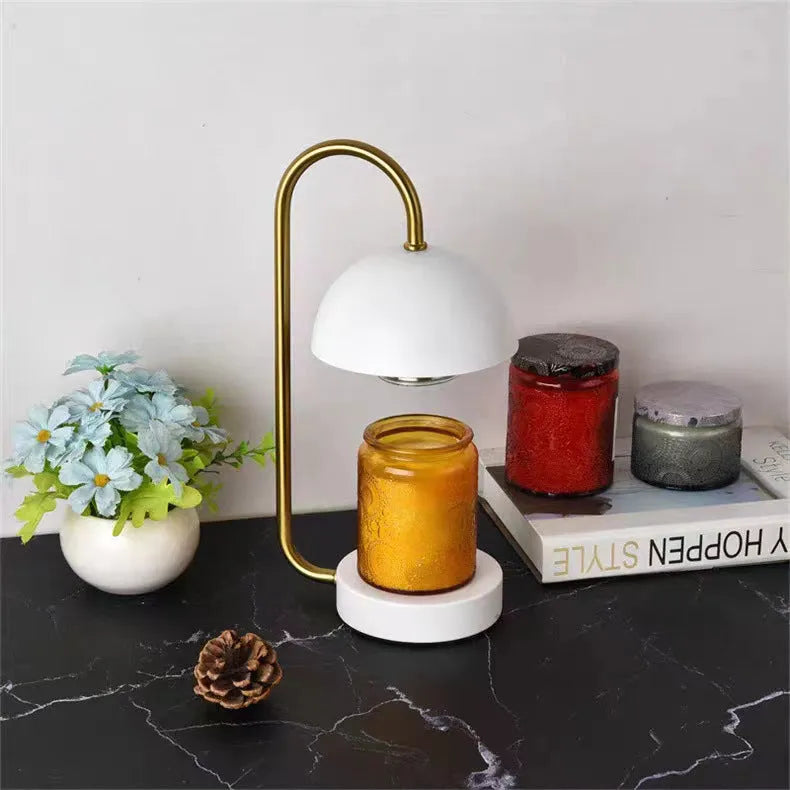 Solid wood aromatherapy wax melting lamp with dimmable knob on a bedside table