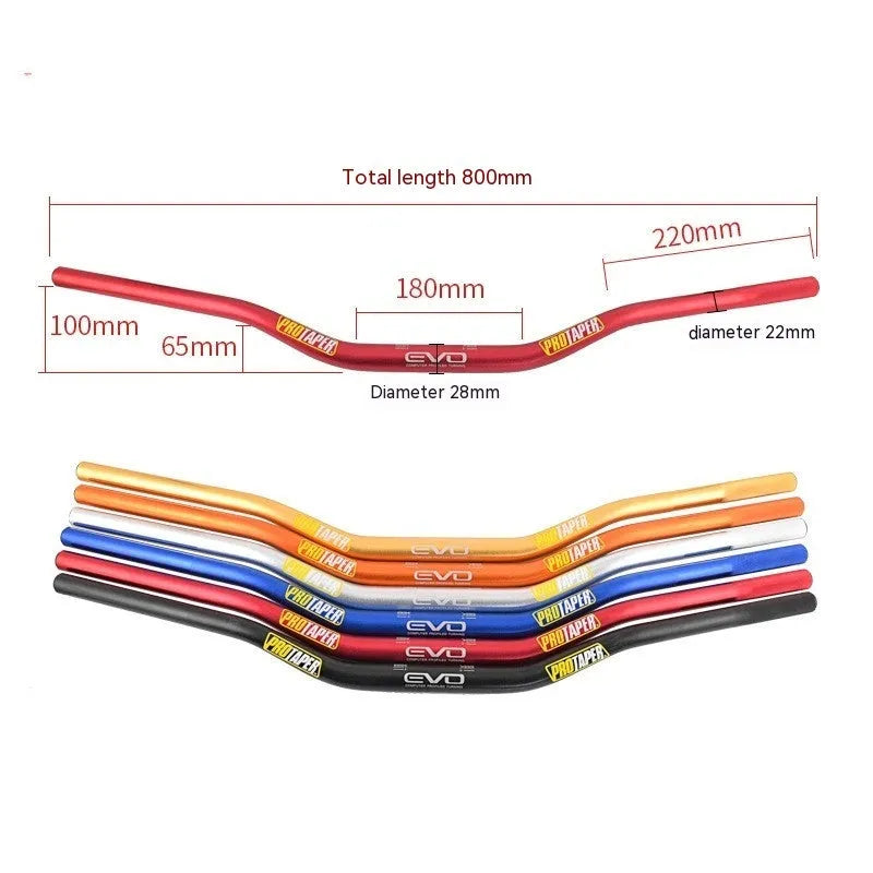 Scrambling Motorcycle PRO aluminium alloy handlebar with orange EVO handle, showing 80cm width.