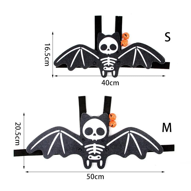 Halloween batwing costume for a cat in felt, shown in pumpkin bat colour on a feline.