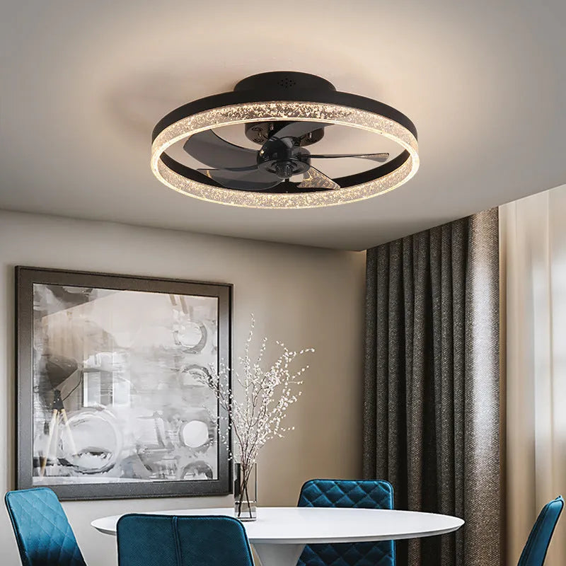 Nordic-style ceiling fan lamp with remote control, LED lighting, and 50cm diameter in coffee gold colour