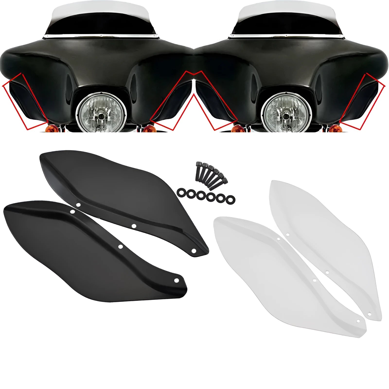 Harley-Davidson motorcycle wind deflector side wings in black and transparent colours