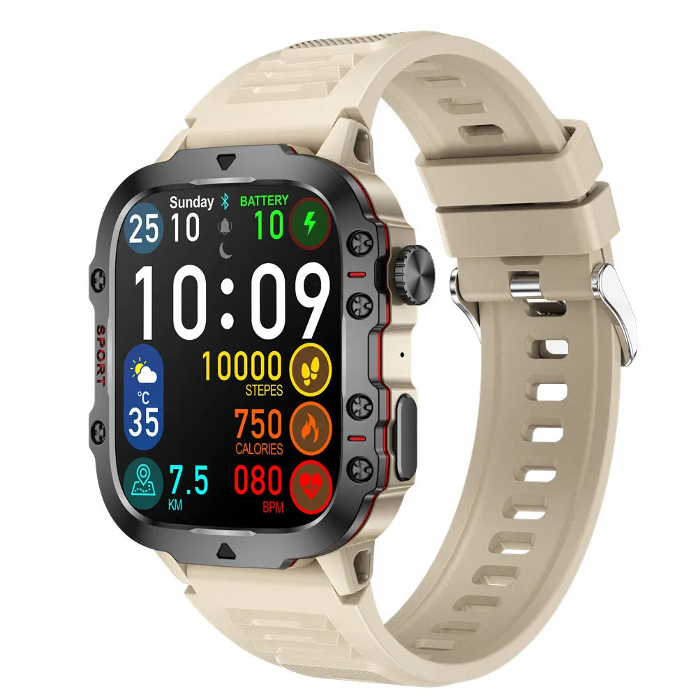 QX11 smart watch in black with zinc alloy case and TFT screen showing heart rate display.