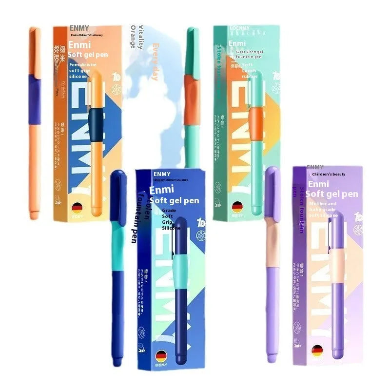 Student posture correction pen with triangular grip in blue, green, purple, or orange colours