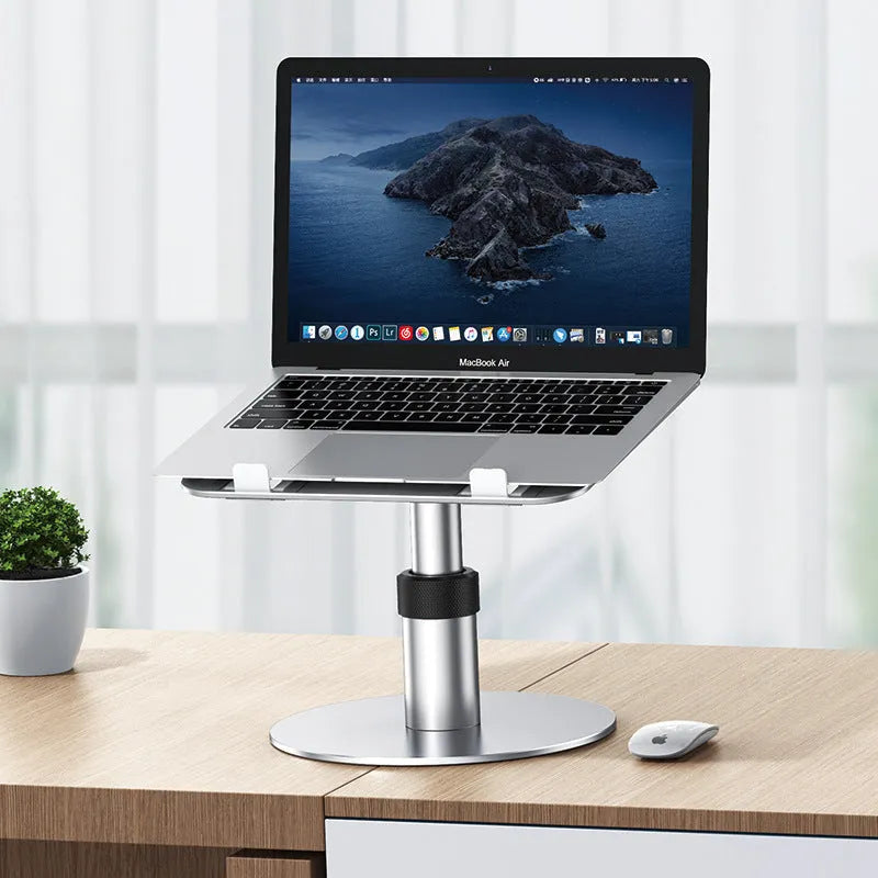 Silver adjustable aluminium alloy car laptop stand with rotating base on a car seat