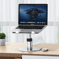 Silver adjustable aluminium alloy car laptop stand with rotating base on a car seat