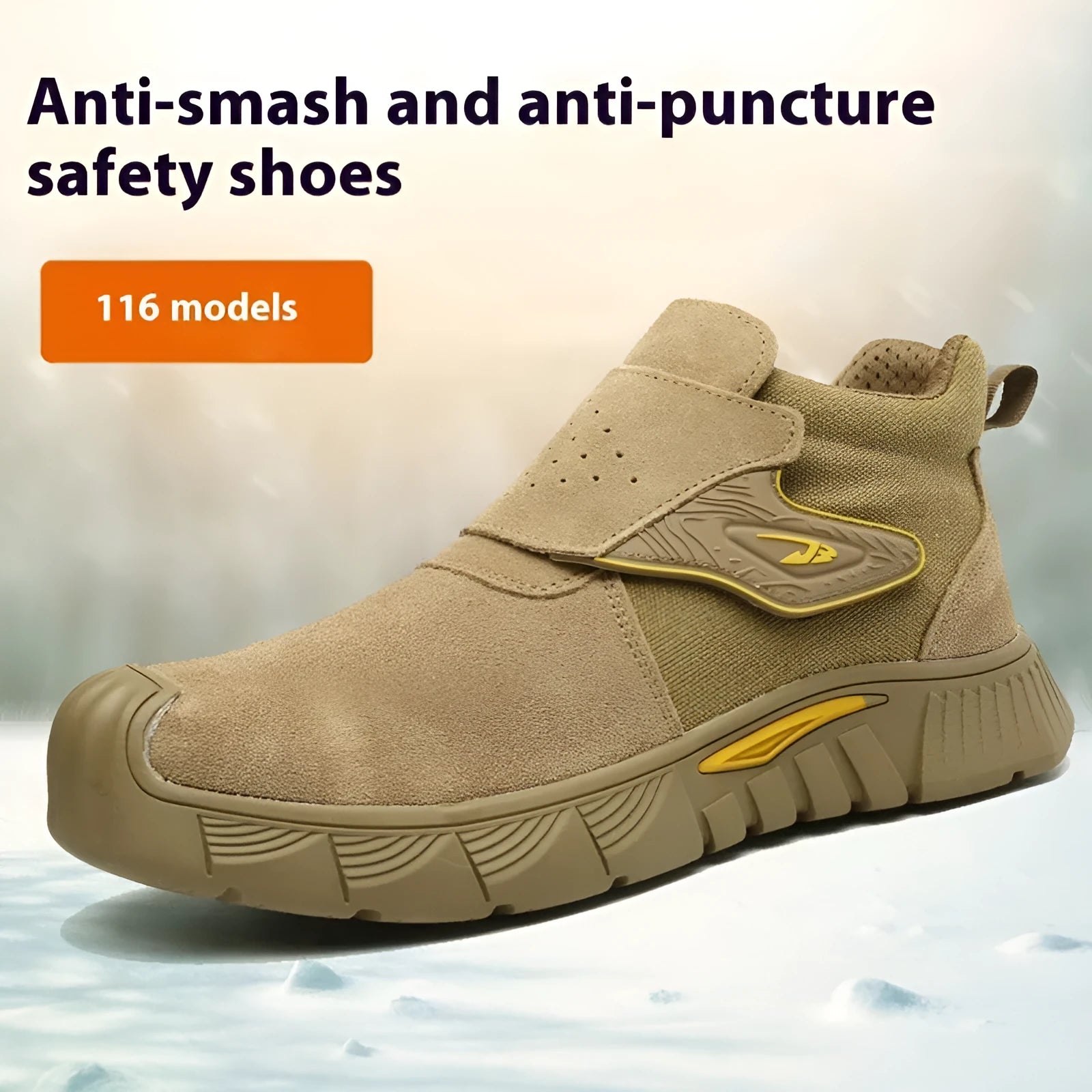 Brown anti-smashing puncture protection work shoes with leather upper and rubber sole