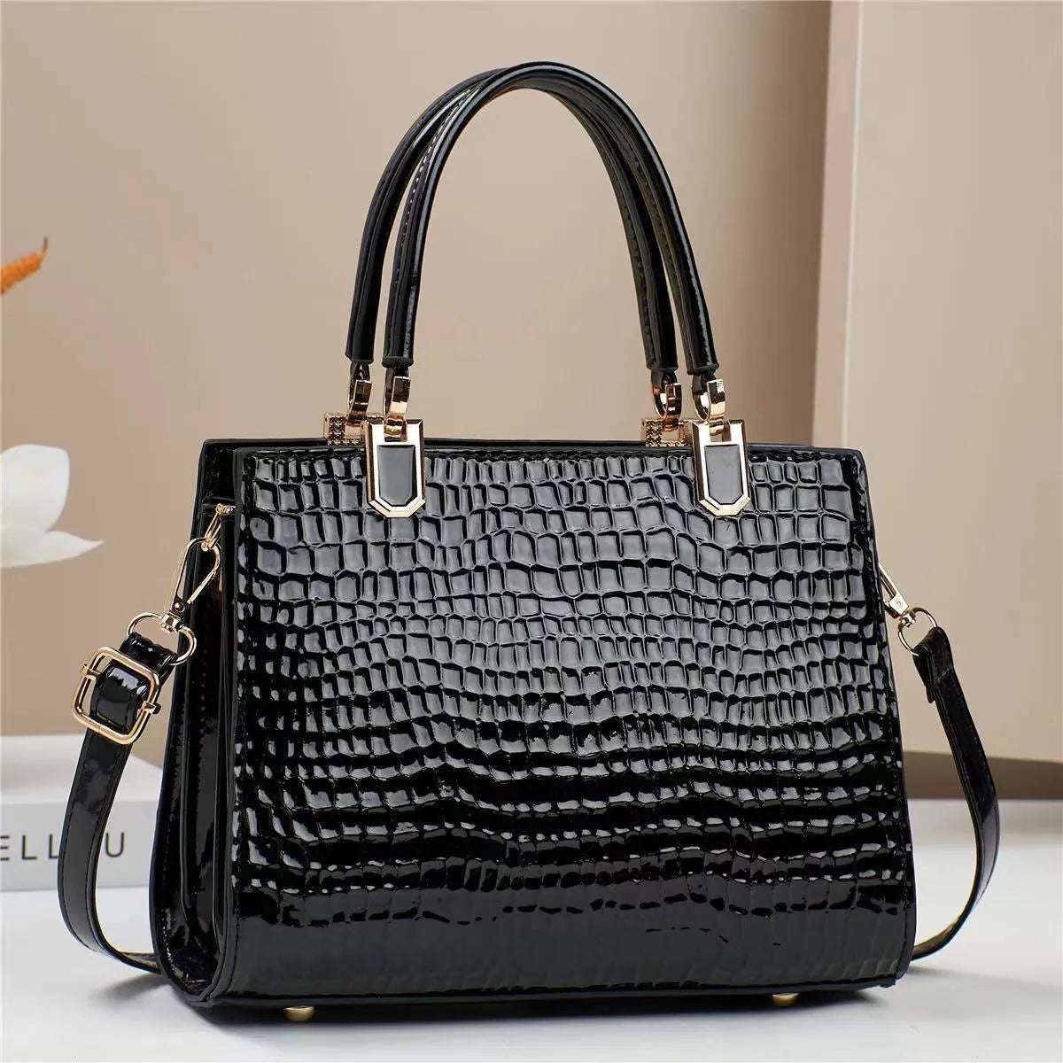 Women's large capacity PU leather one shoulder mom bag in horizontal square design with internal compartments