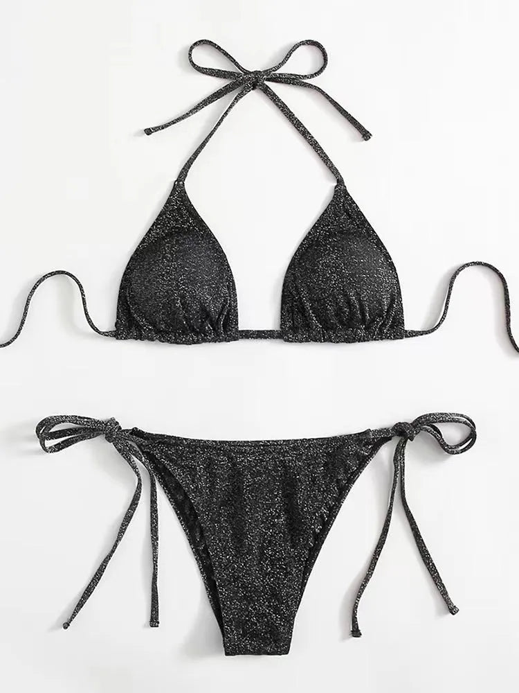 Women's black bandage bikini swimsuit with separate top and briefs