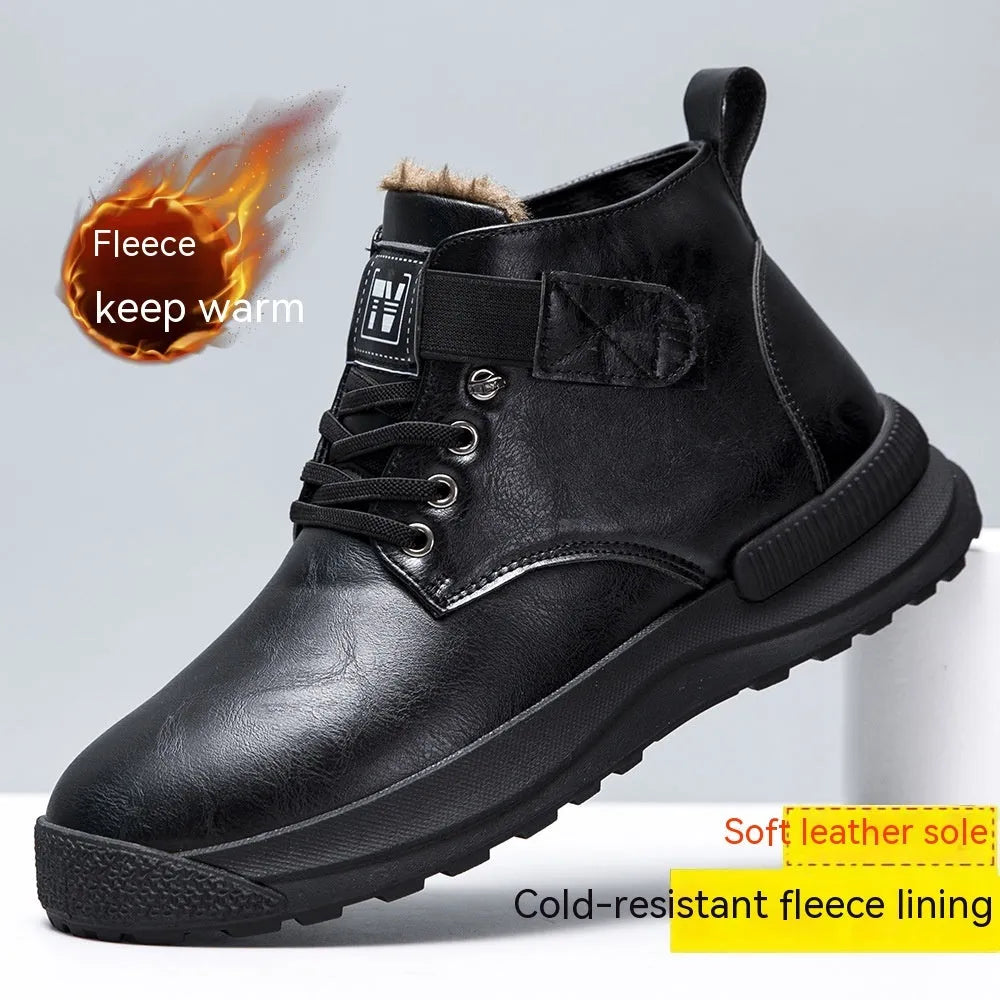 Men's black high-top Martin boots with velvet-style upper and rubber soles