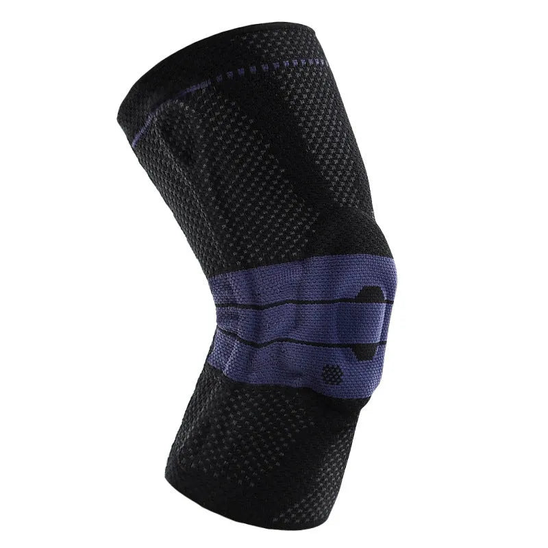 Adult sports knee pads in black and blue colour with nylon-spandex construction