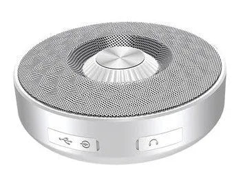 Compact Bluetooth portable speaker in black, orange or silvery white colours showing wireless connectivity