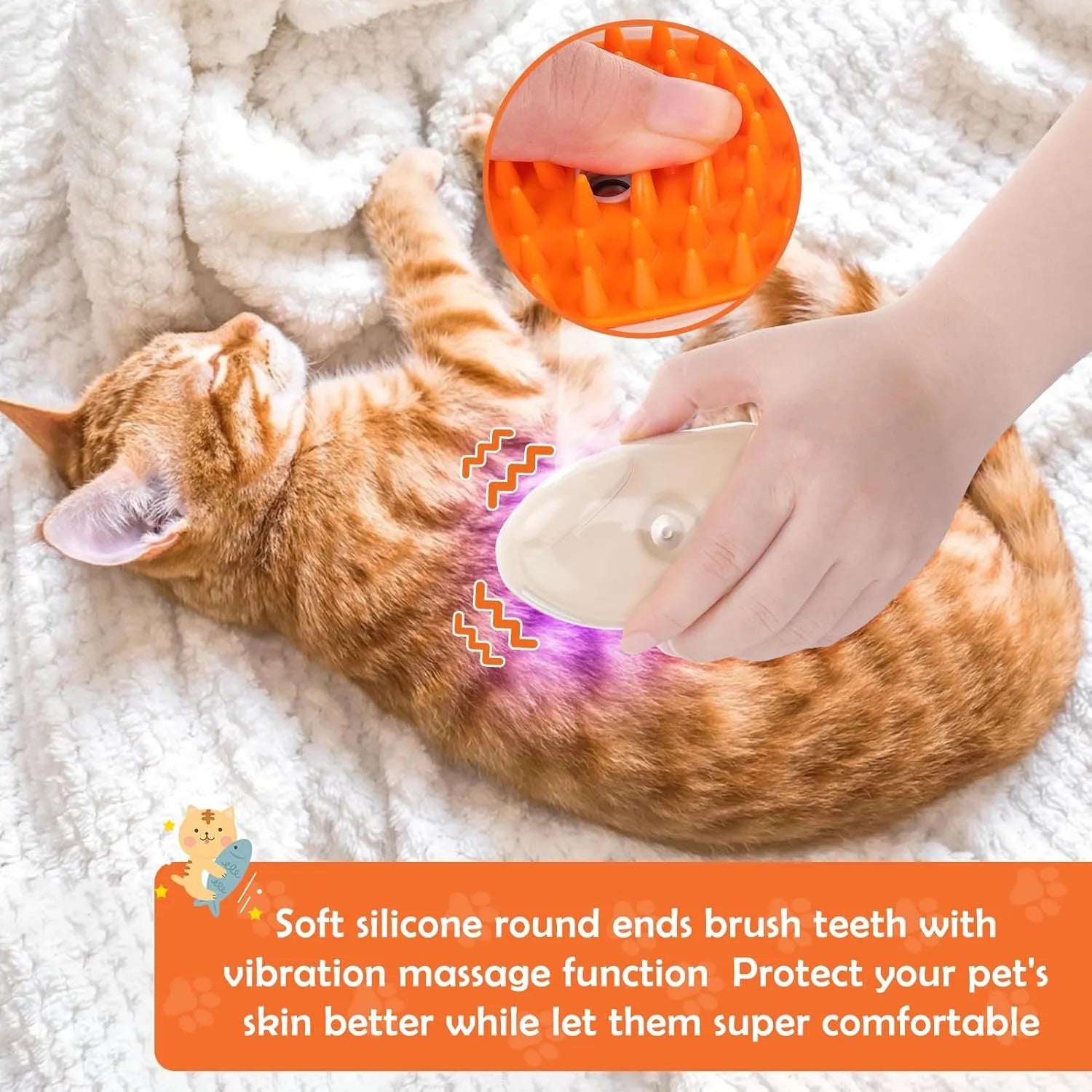 Yellow 4-in-1 cat steam brush with silicone teeth, water tank, USB port, and UV ringworm detection lamp.