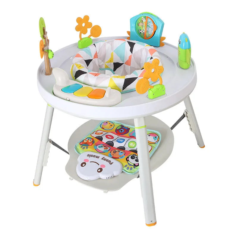 Plastic baby jumping chair with bouncing gymnastic rack in duck or lion designs
