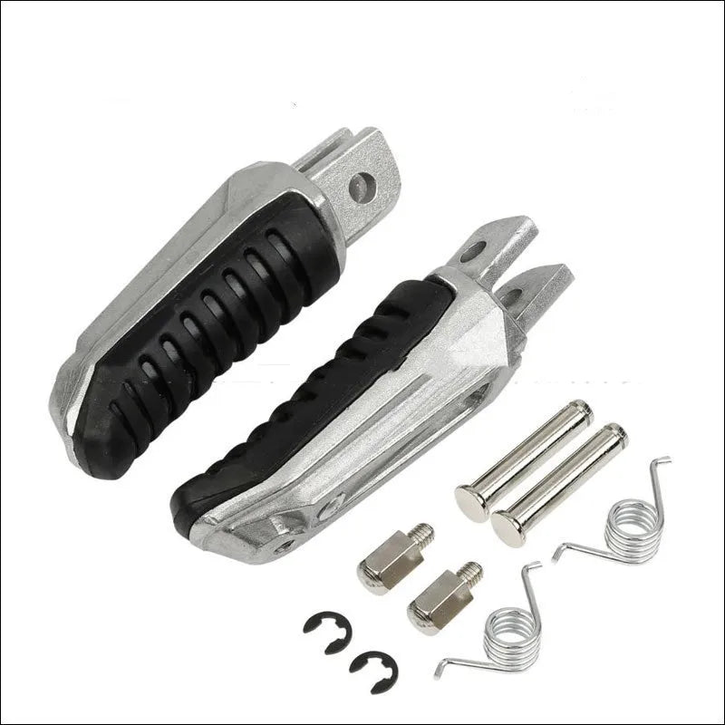 Black aluminium alloy motorcycle foot pedals set for Suzuki GSX, V-Strom and B-King models.