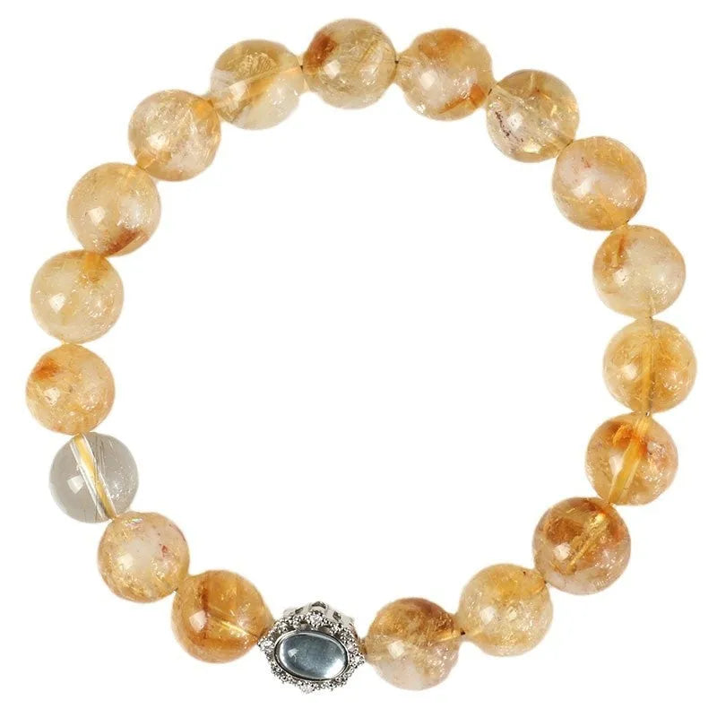 Citrine crystal bracelet with 10mm polished geometric beads on wrist