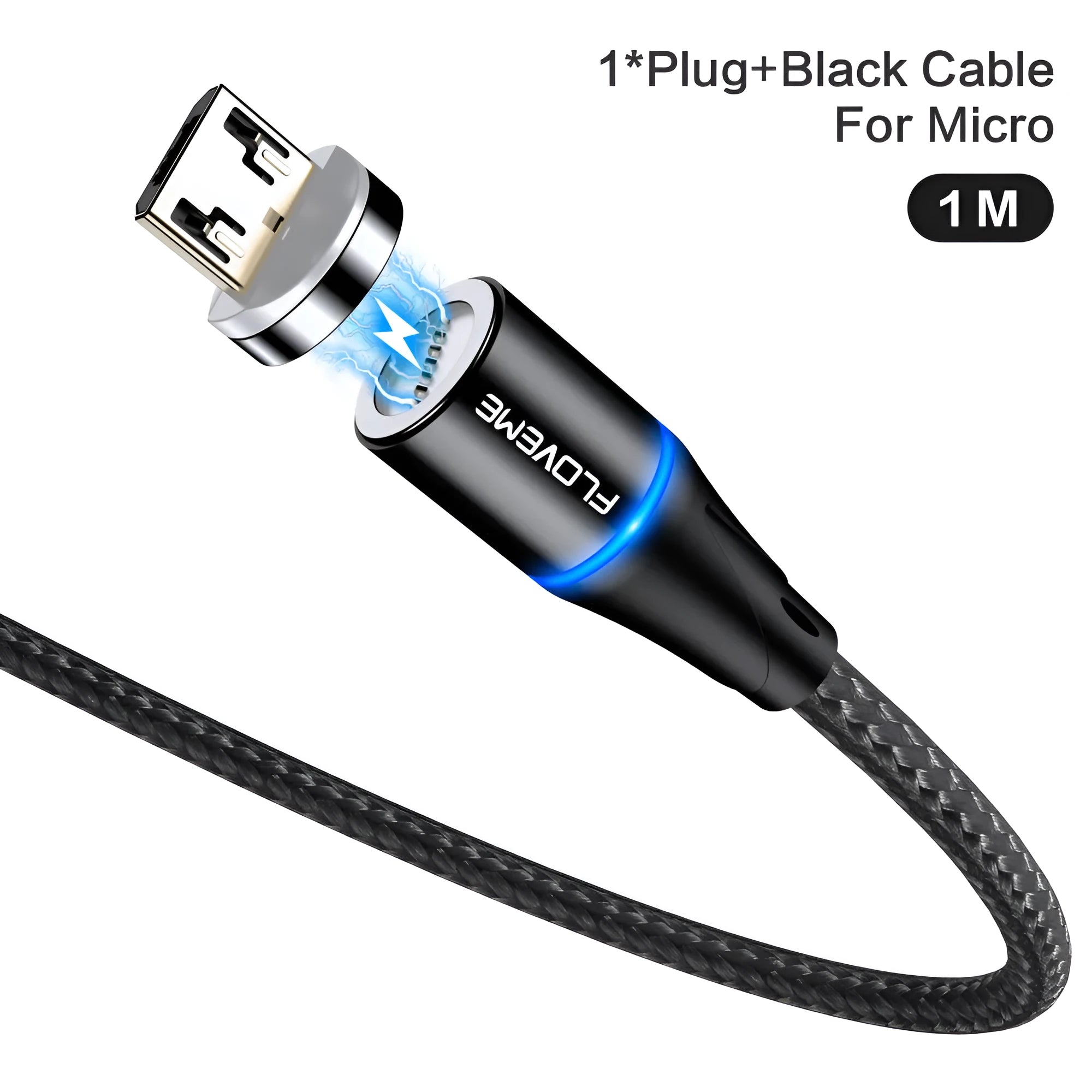 3A fast charge magnetic data cable with LED indicators in black, red, or silver colours