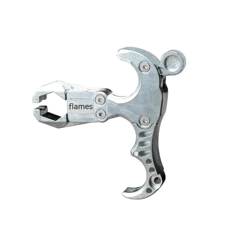Alloy archery release aid with two-axis harpoon clip mechanism shown in detail