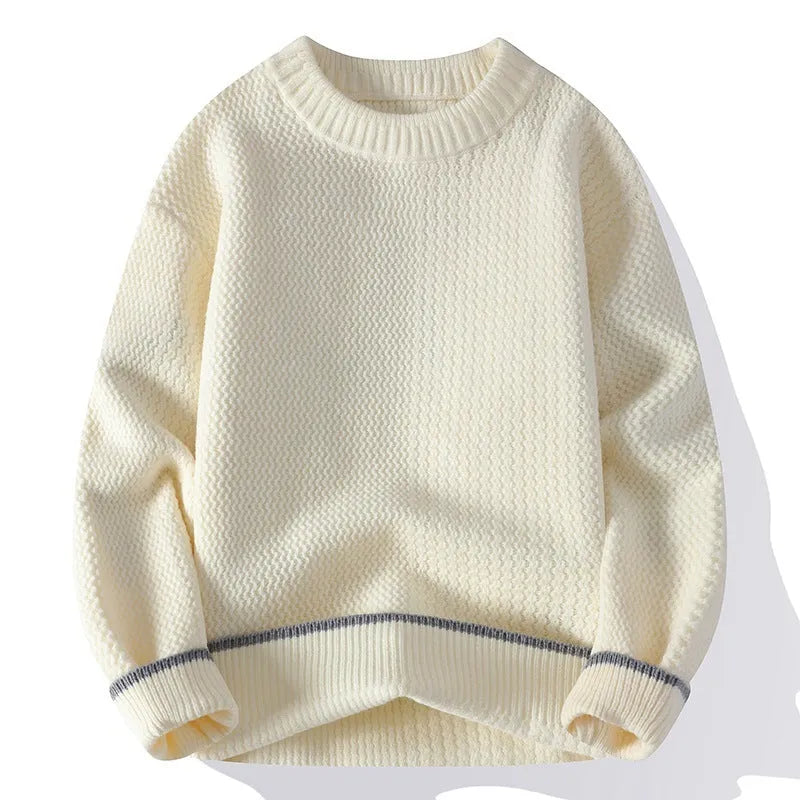 Men's loose fit round neck casual sweater in chemical fibre blend fabric