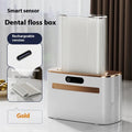 Intelligent induction dental floss box in dark grey, gold, and light grey colour options showing automatic pop-up mechanism.