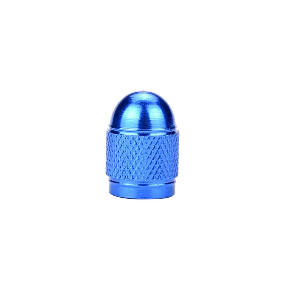 Aluminium alloy mountain bike tyre valve cap in choice of five colours: black, blue, gold, red, silver.