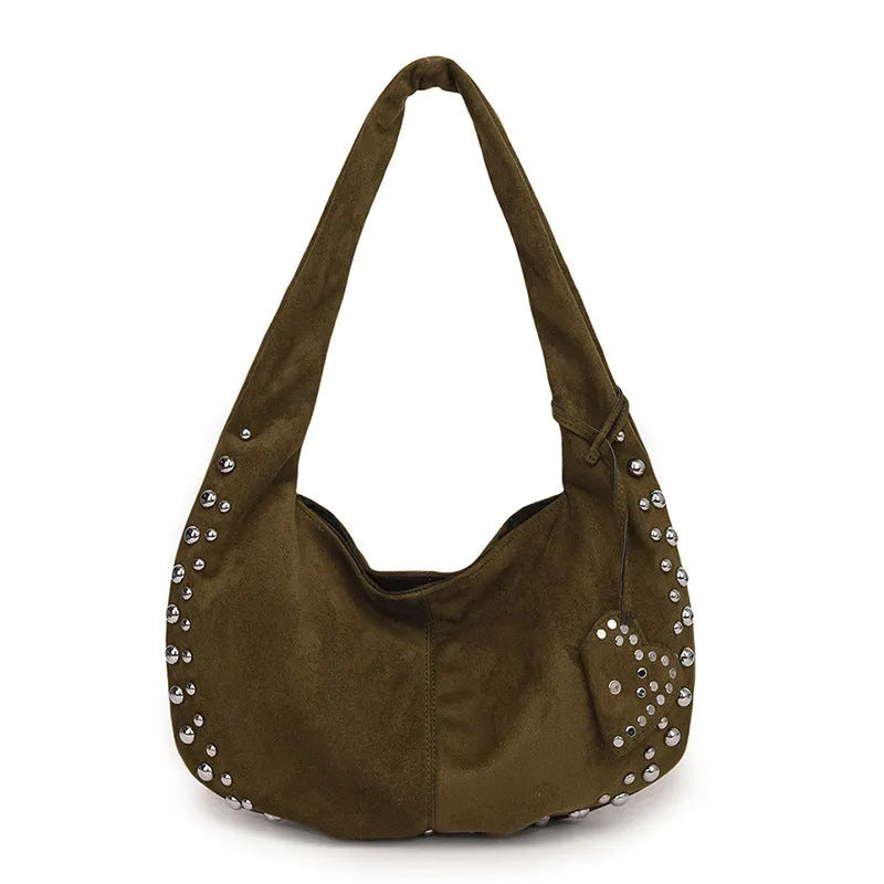 Women's soft plush underarm tote handbag in retro styling, strapless design