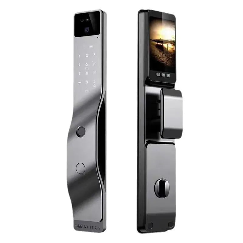 F7 face recognition smart door lock with fingerprint scanner and password keypad in aluminium housing