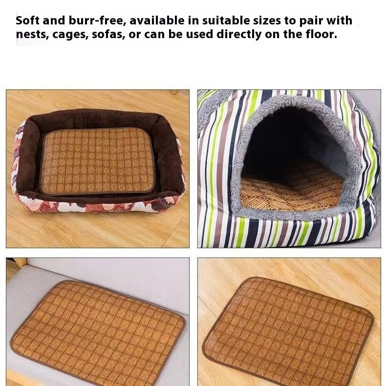 Brown rattan fibre cooling mat for dogs in various sizes for summer heat relief
