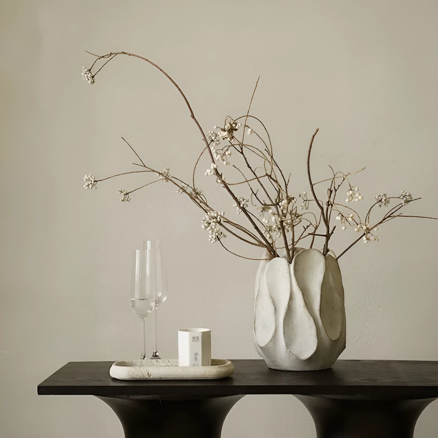 Handmade irregular ceramic art vase in low style and high style sizes for flower arrangements.