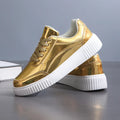 Gold sequins platform sneakers with round toe and 3-5cm heel height