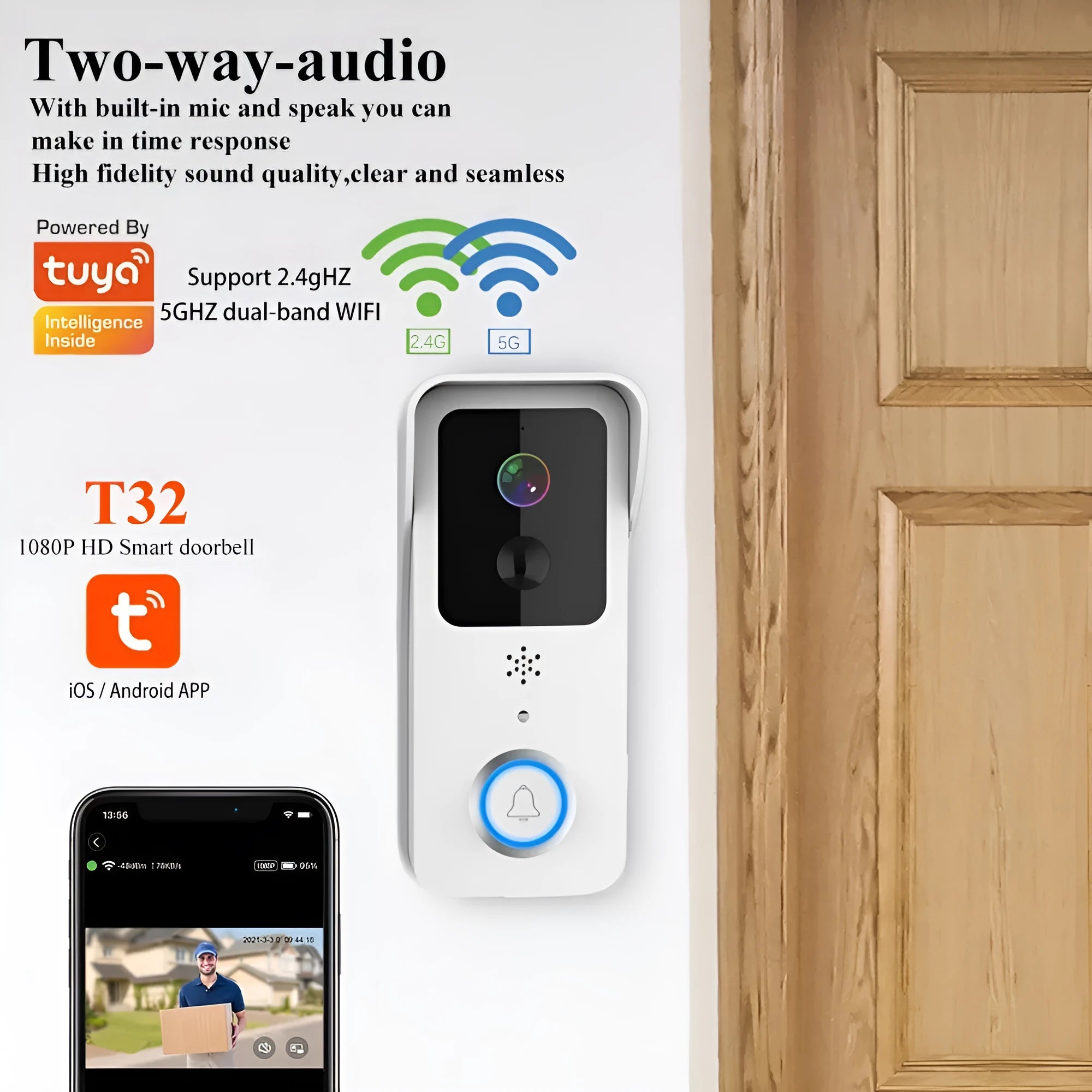 Waterproof smart home visual doorbell with HD video capability and remote app access