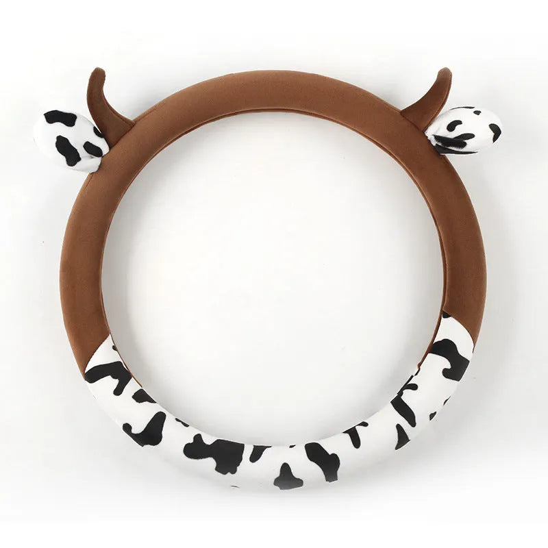 Short plush automotive steering wheel cover with protective handle in black colour
