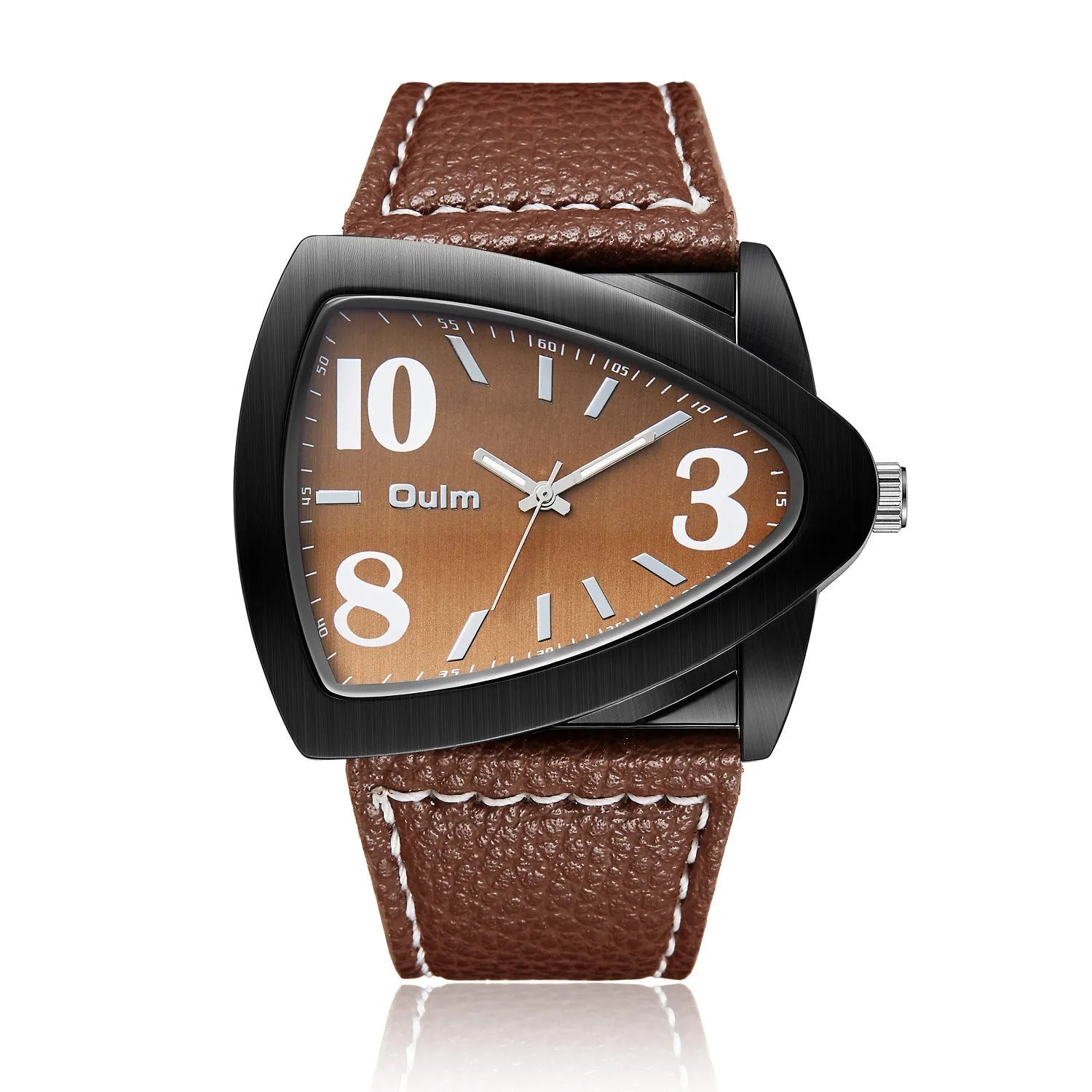 Men's casual triangle belt quartz watch showing the distinct strap design and 9mm profile.